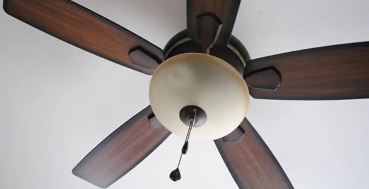 Fully installed ceiling fan with balanced blades and light fixture in Palm Springs, CA
