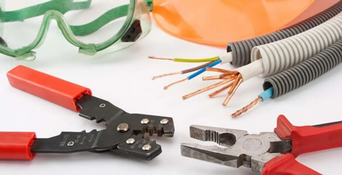 Electrical wiring repair with professional tools and safety equipment in Rancho Mirage, CA
